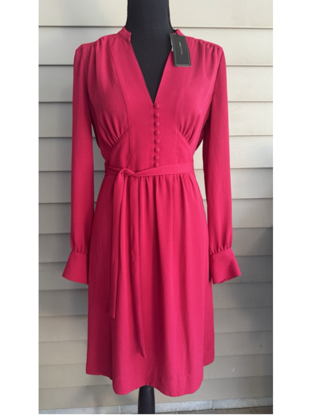 BCBGMaxAzria Fabiana Long Sleeve Sangria Red Dress XXS V Neck 0 2 4 $278
